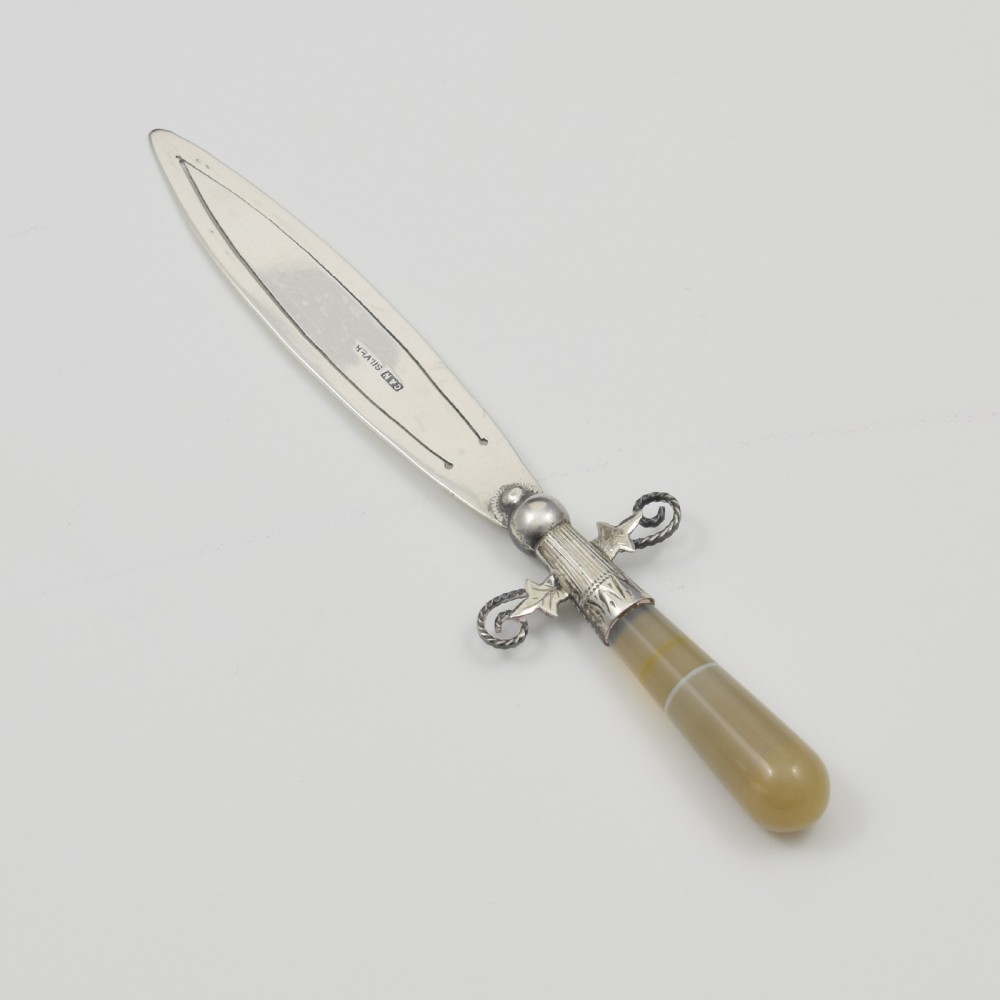 Fine Victorian Silver & Banded Agate Novelty Sword Bookmark Crisford & Norris View III