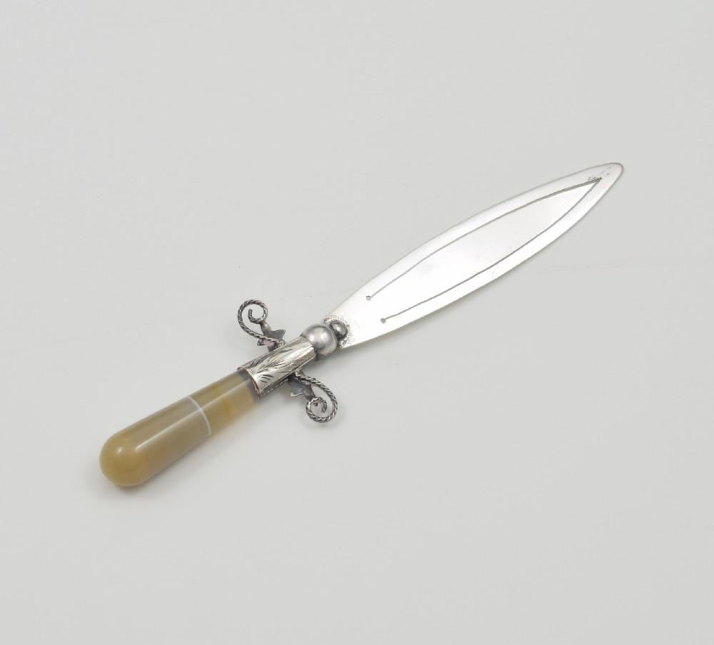 Fine Victorian Silver & Banded Agate Novelty Sword Bookmark Crisford & Norris View IV