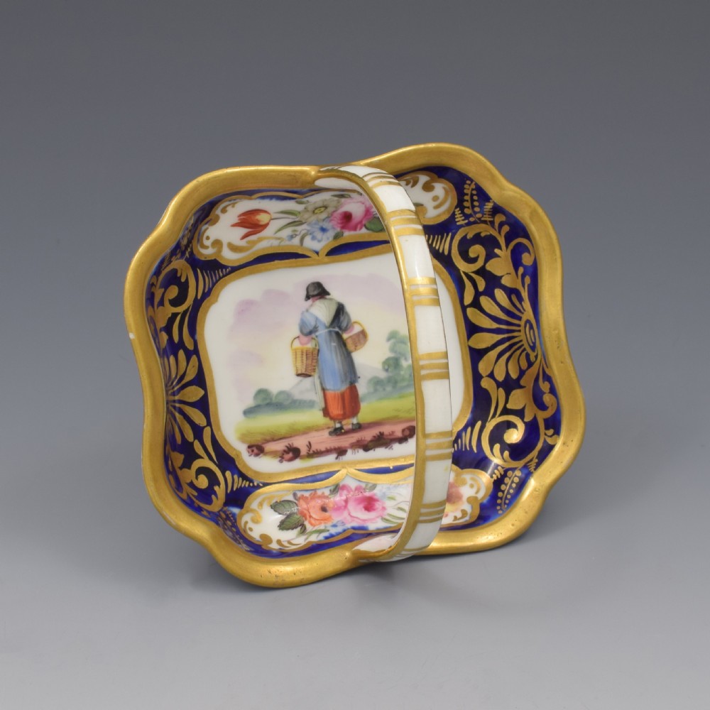 Small English Porcelain (Probably Spode) Basket / Bonbon Trinket Dish c.1815 View II
