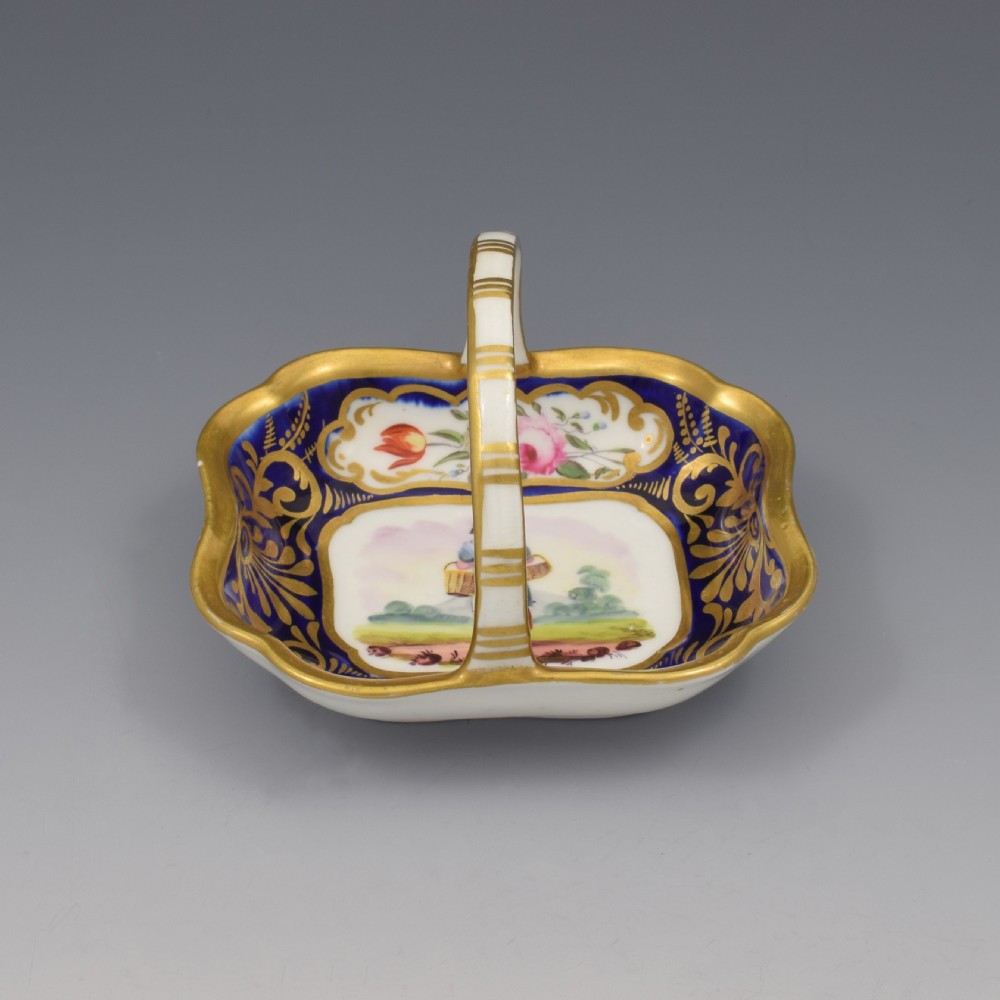 Small English Porcelain (Probably Spode) Basket / Bonbon Trinket Dish c.1815 View III
