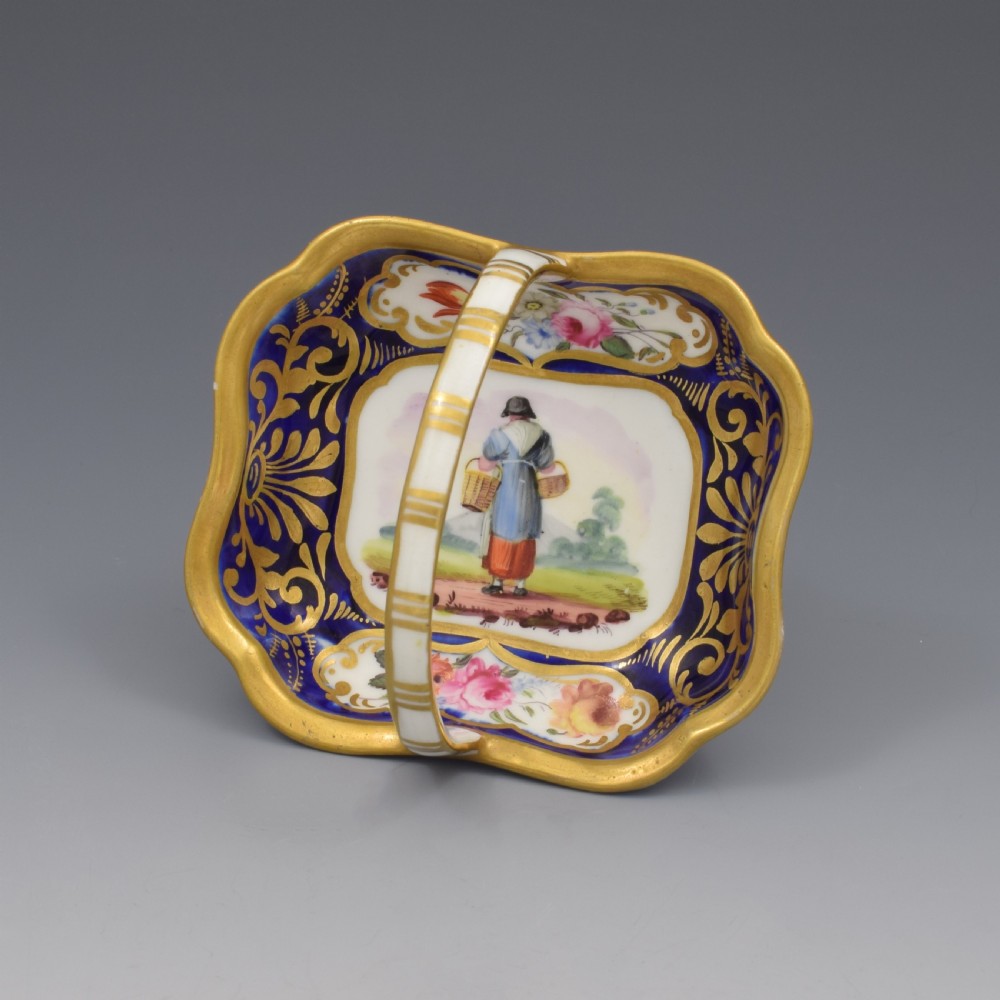 Small English Porcelain (Probably Spode) Basket / Bonbon Trinket Dish c.1815 View IV
