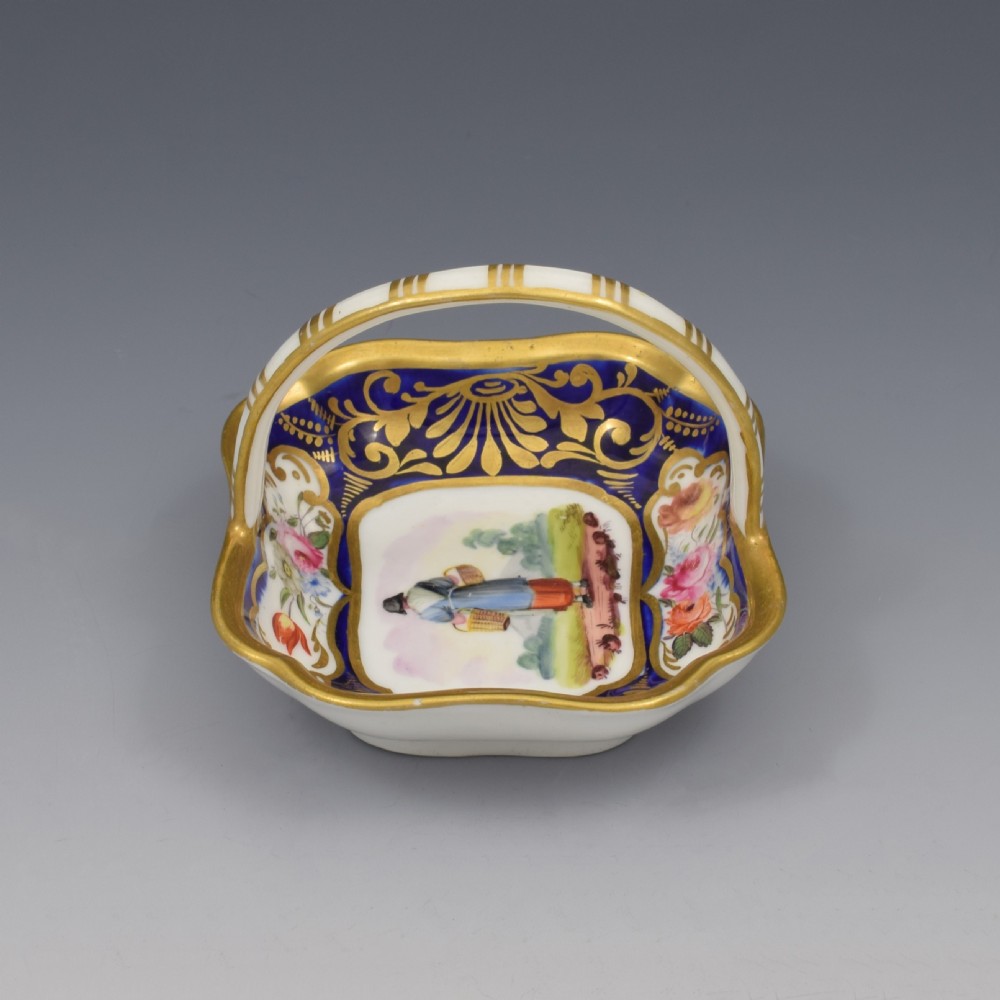 Small English Porcelain (Probably Spode) Basket / Bonbon Trinket Dish c.1815 View VII
