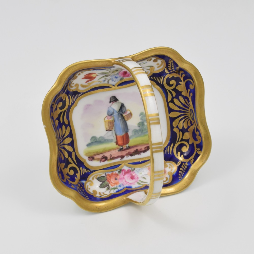 Small English Porcelain (Probably Spode) Basket / Bonbon Trinket Dish c.1815 View X
