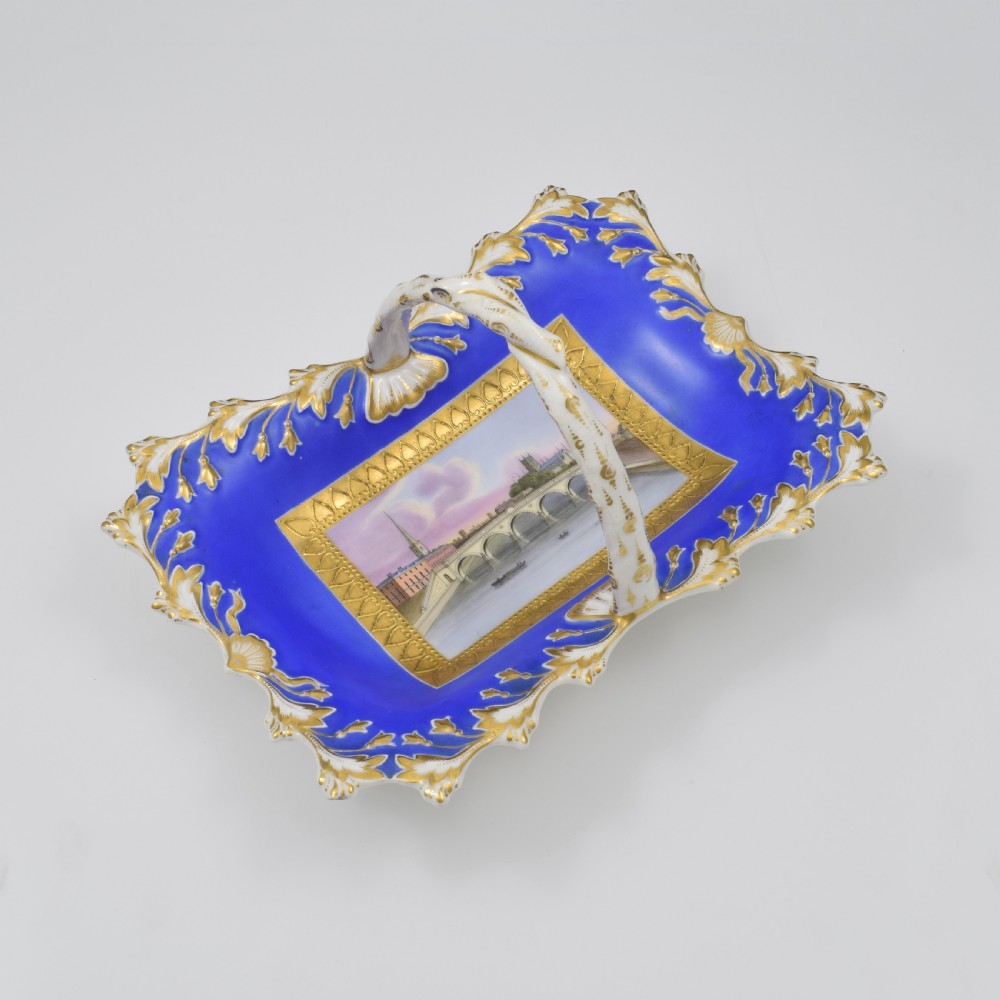 Chamberlain Worcester Porcelain Basket / Card Tray View Of Worcester c.1840