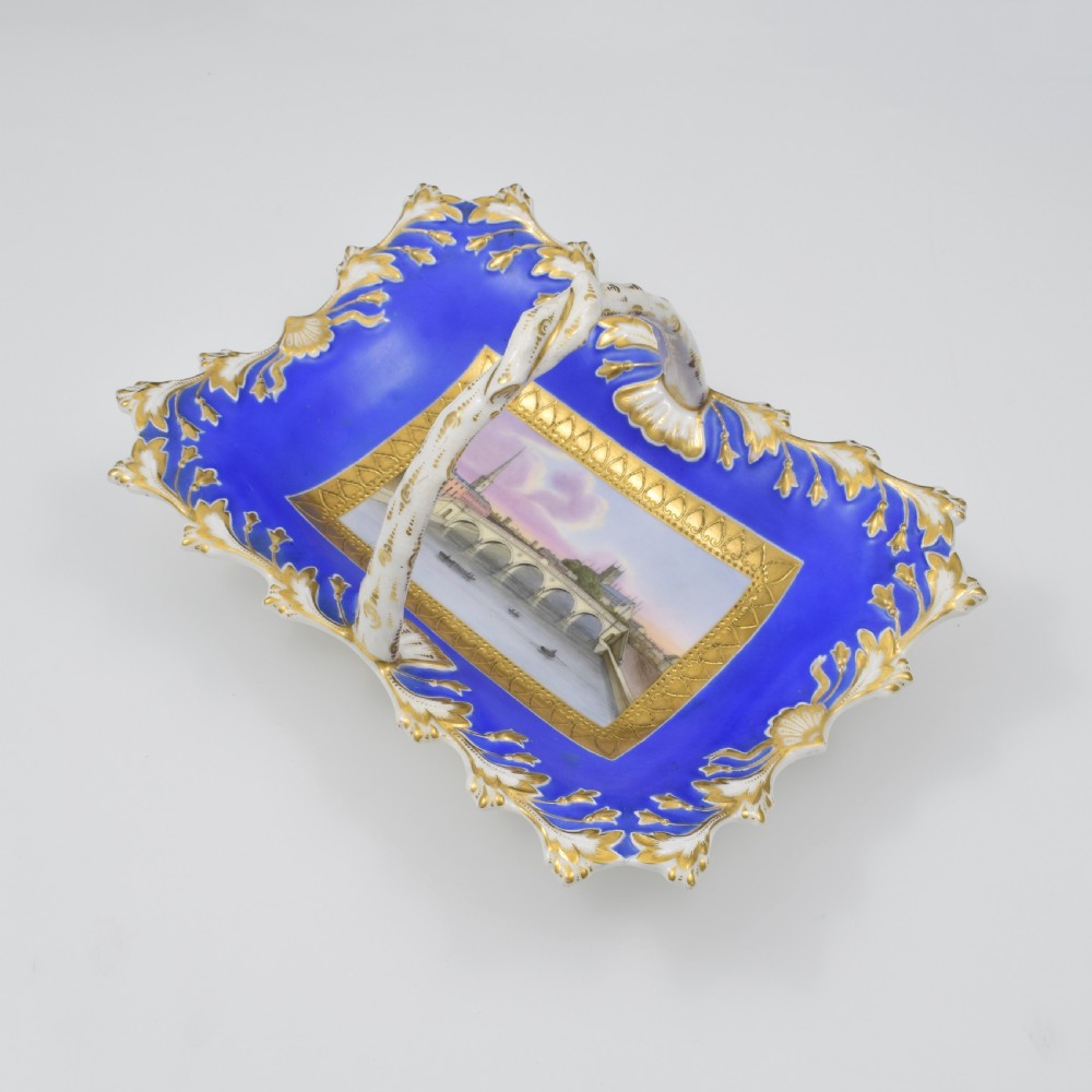 Chamberlain Worcester Porcelain Basket / Card Tray View Of Worcester c.1840 View II