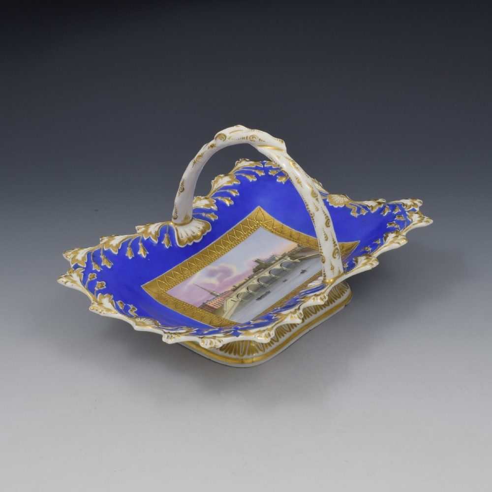 Chamberlain Worcester Porcelain Basket / Card Tray View Of Worcester c.1840 View III