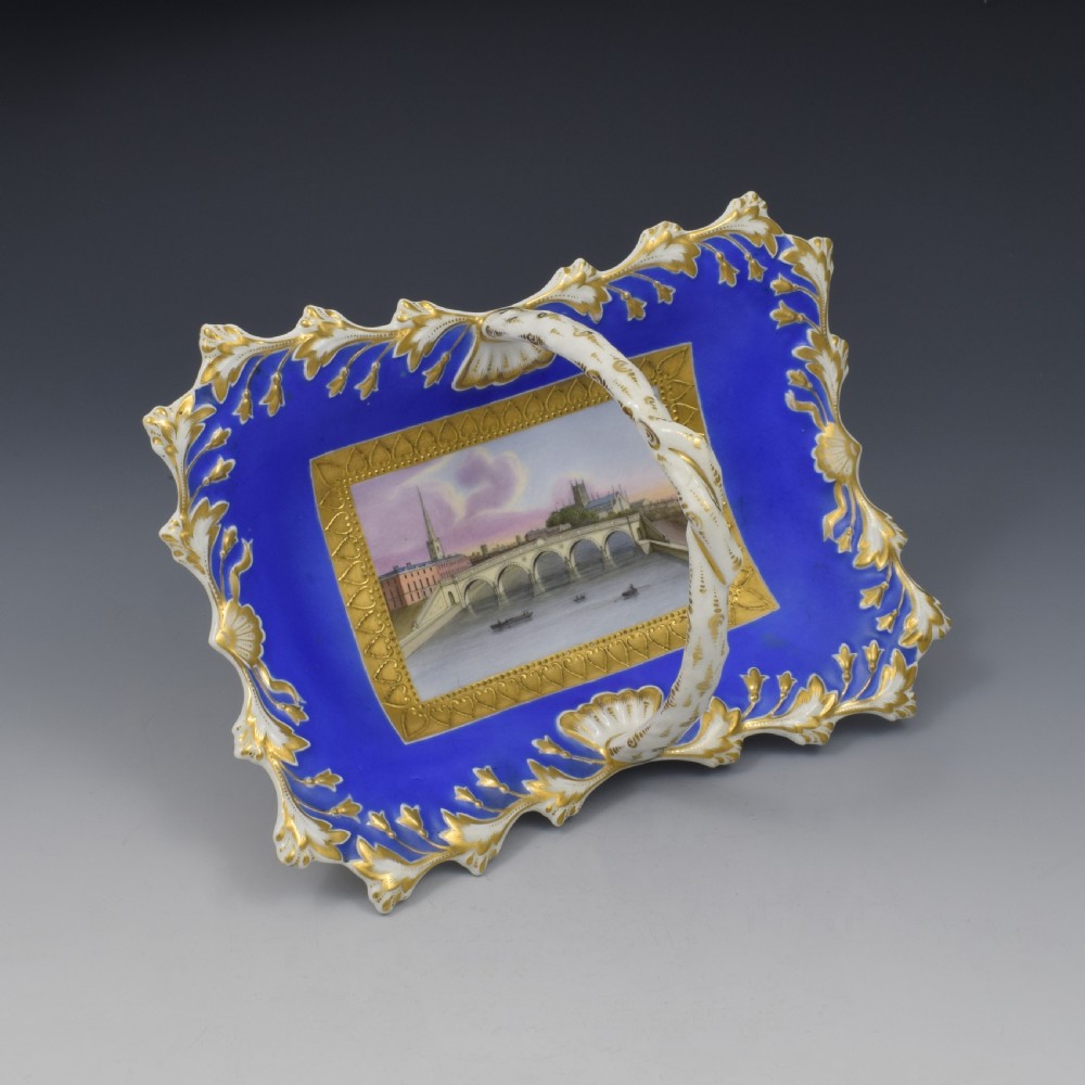 Chamberlain Worcester Porcelain Basket / Card Tray View Of Worcester c.1840 View IV