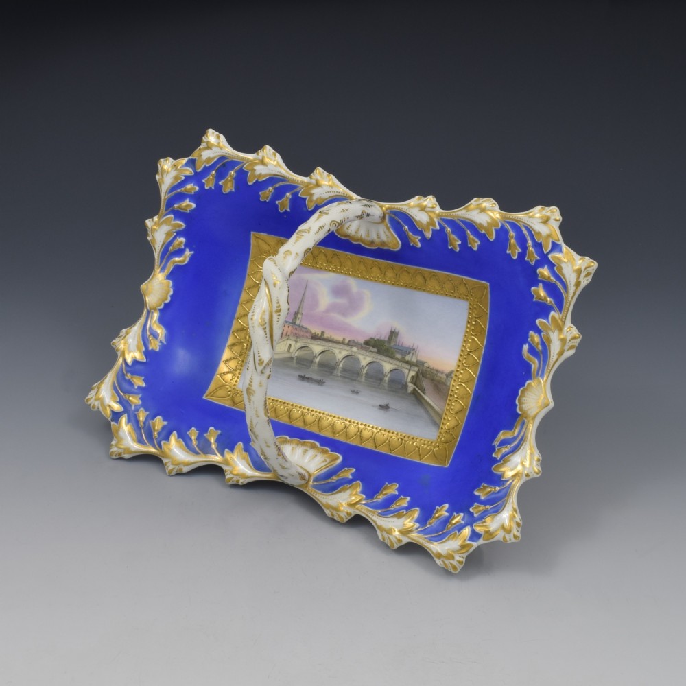 Chamberlain Worcester Porcelain Basket / Card Tray View Of Worcester c.1840 View V