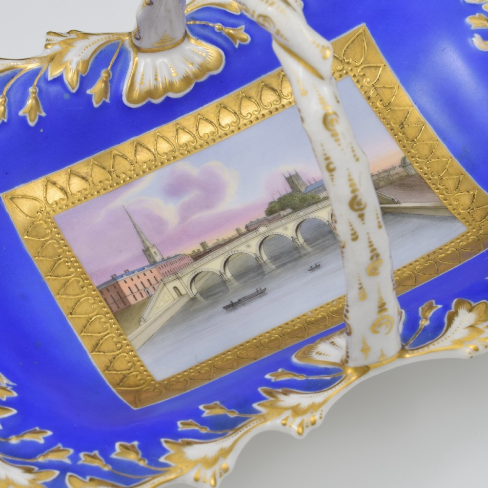 Chamberlain Worcester Porcelain Basket / Card Tray View Of Worcester c.1840 View VI