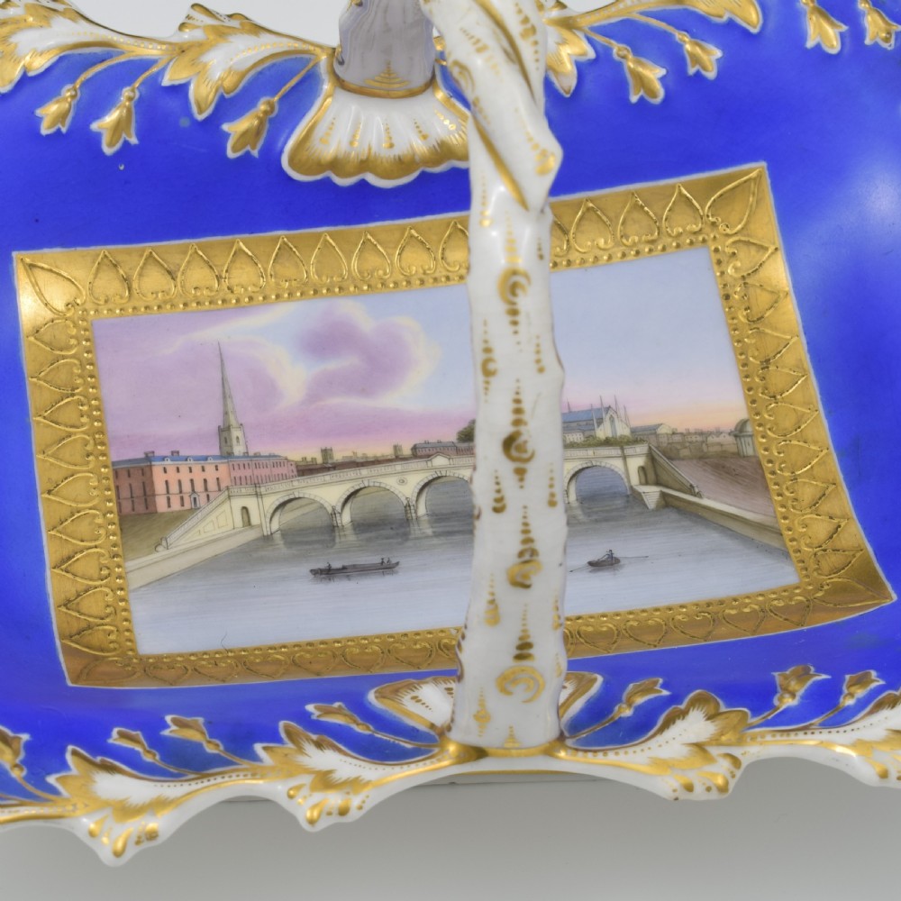 Chamberlain Worcester Porcelain Basket / Card Tray View Of Worcester c.1840 View VII
