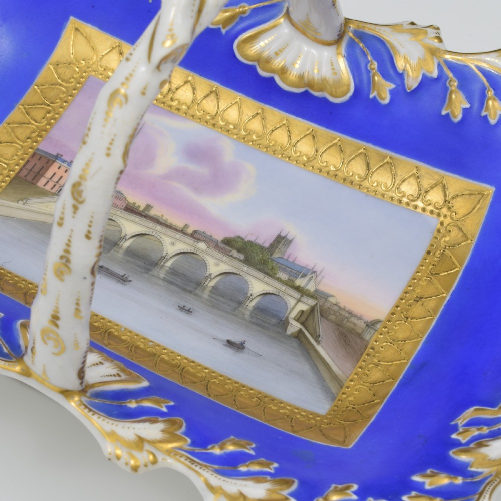 Chamberlain Worcester Porcelain Basket / Card Tray View Of Worcester c.1840 View VIII