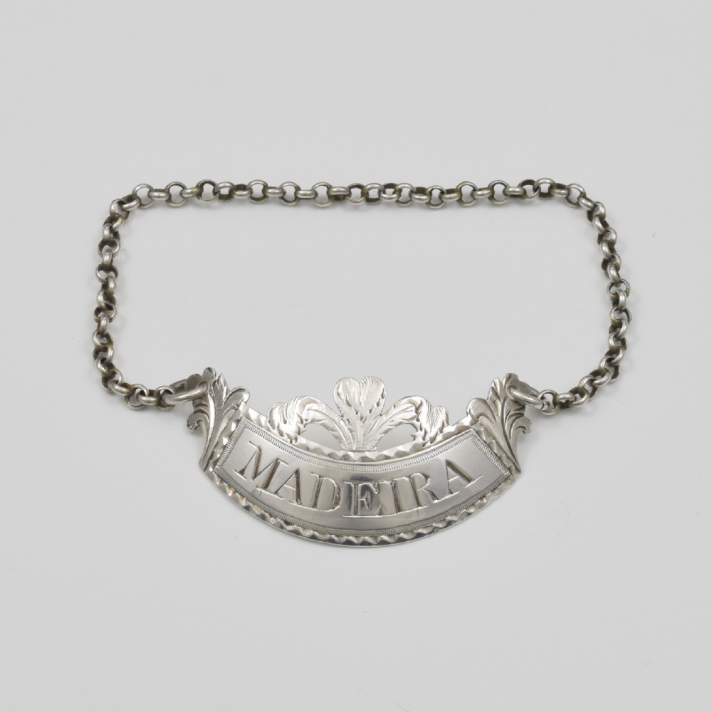 Georgian Silver Hester Bateman Prince Of Wales Feathers Madeira Decanter Wine Label c.1786