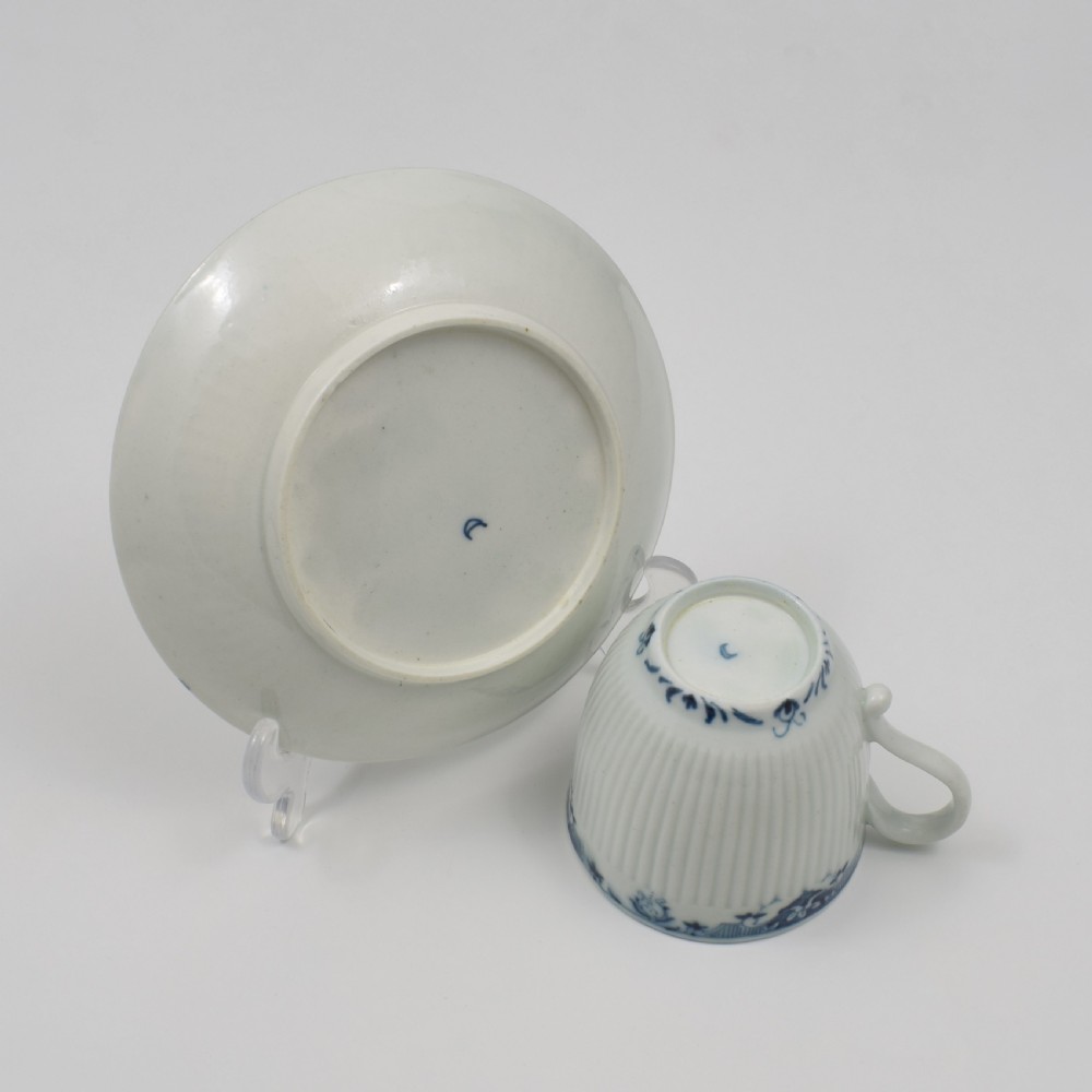 First Period Worcester Porcelain Ribbed Coffee Cup & Saucer Lambrequin Border c.1770 View VII