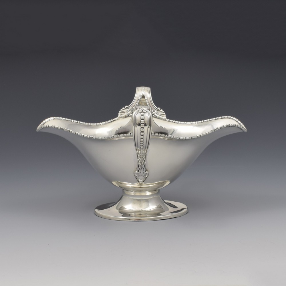 Striking Edwardian Silver Double Lipped Pedestal Sauce Boat Chester 1907 View IV