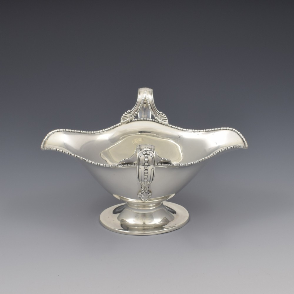 Striking Edwardian Silver Double Lipped Pedestal Sauce Boat Chester 1907 View V