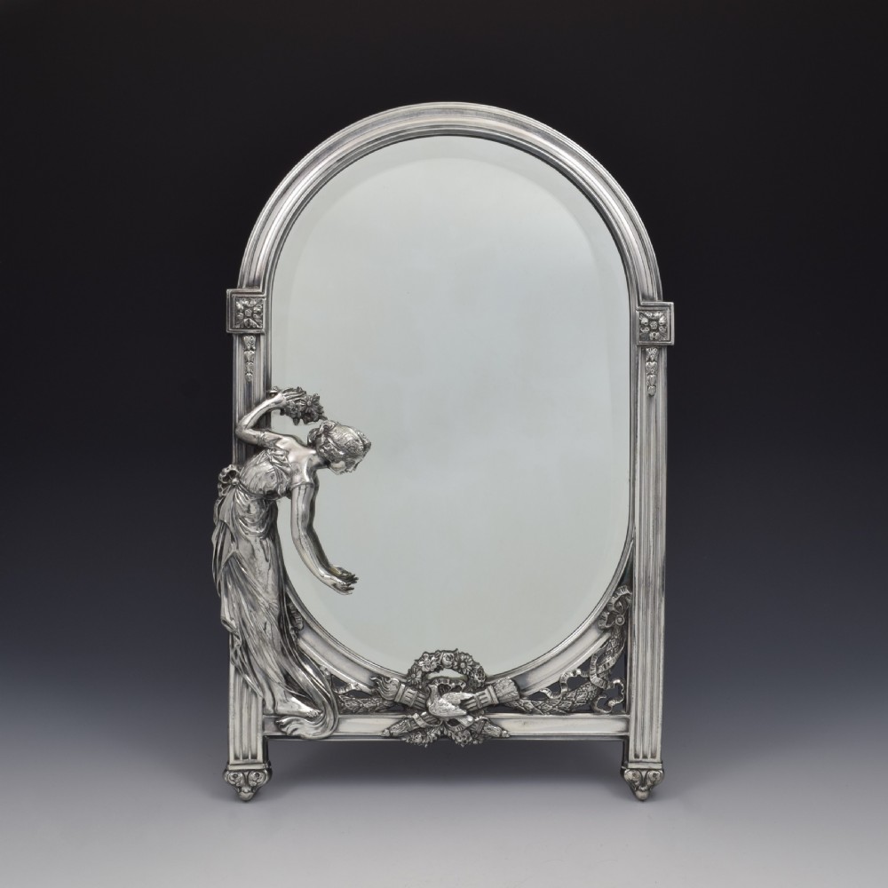 WMF Art Nouveau Silver Plated Maiden & Dove Table Mirror c.1910