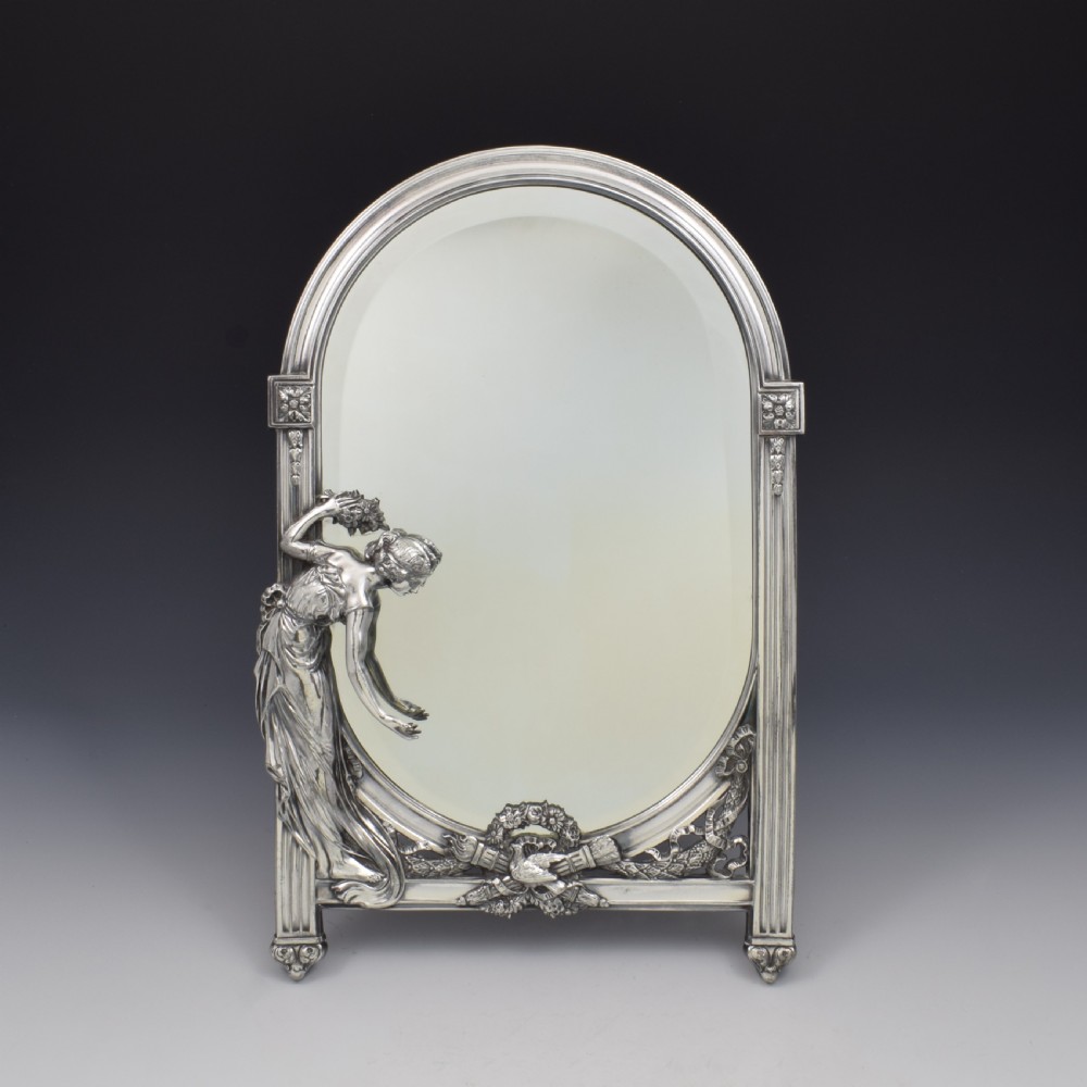 WMF Art Nouveau Silver Plated Maiden & Dove Table Mirror c.1910 View II