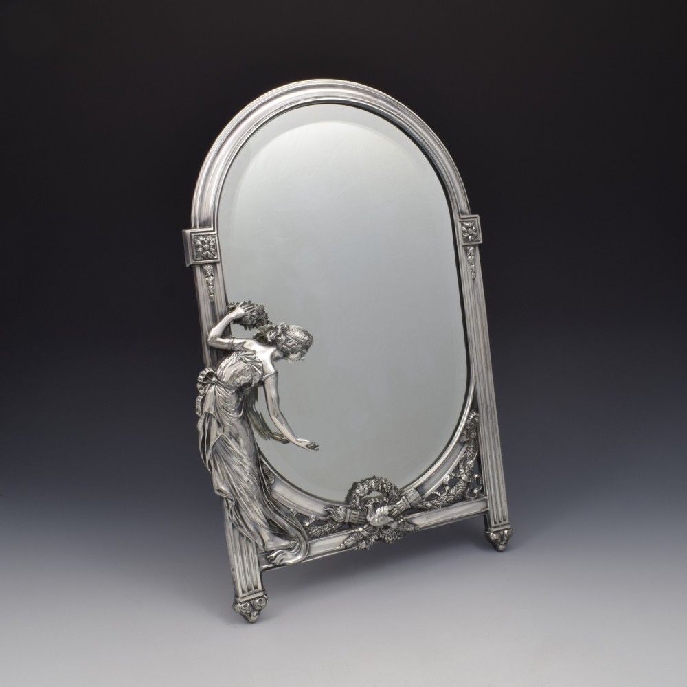 WMF Art Nouveau Silver Plated Maiden & Dove Table Mirror c.1910 View III
