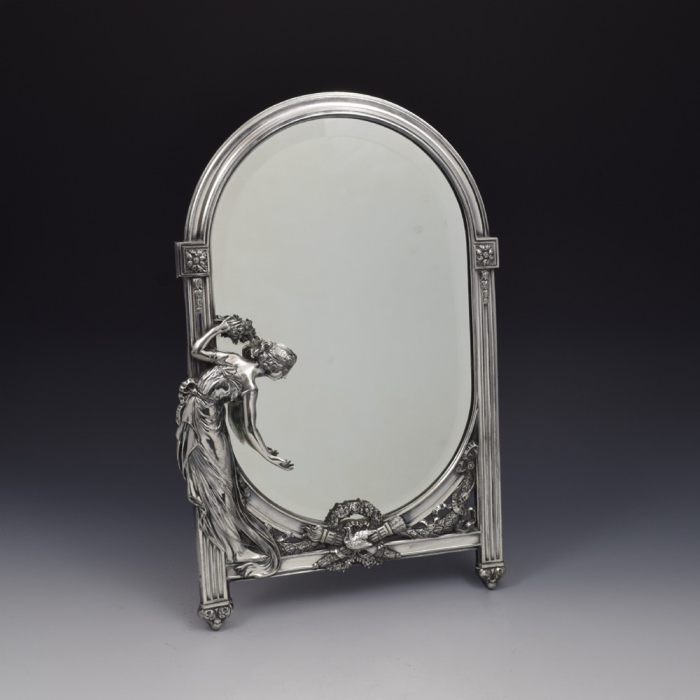 WMF Art Nouveau Silver Plated Maiden & Dove Table Mirror c.1910 View IV