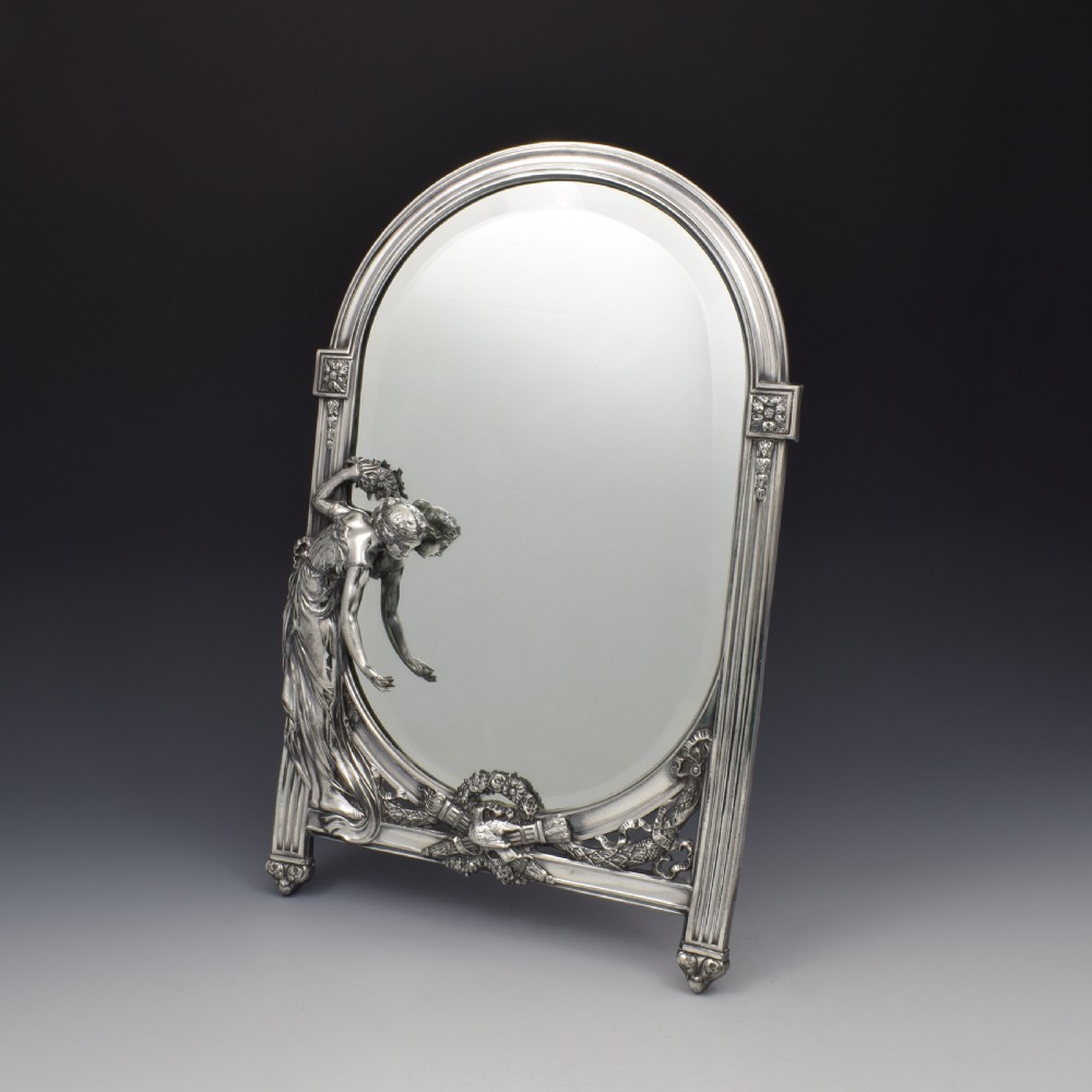WMF Art Nouveau Silver Plated Maiden & Dove Table Mirror c.1910 View V