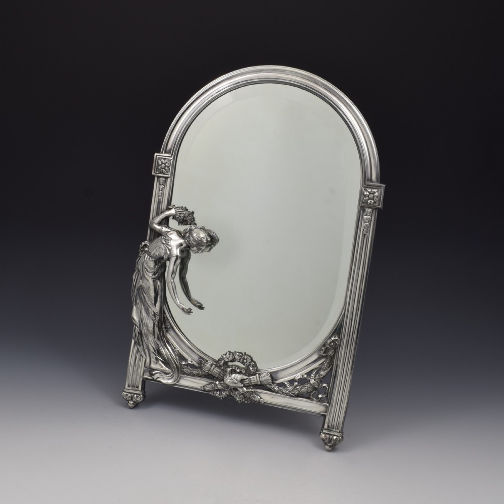 WMF Art Nouveau Silver Plated Maiden & Dove Table Mirror c.1910 View VI