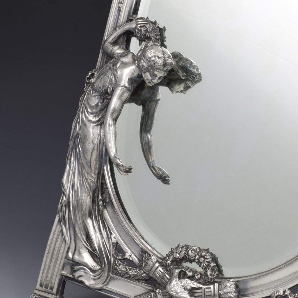 WMF Art Nouveau Silver Plated Maiden & Dove Table Mirror c.1910 View VIII