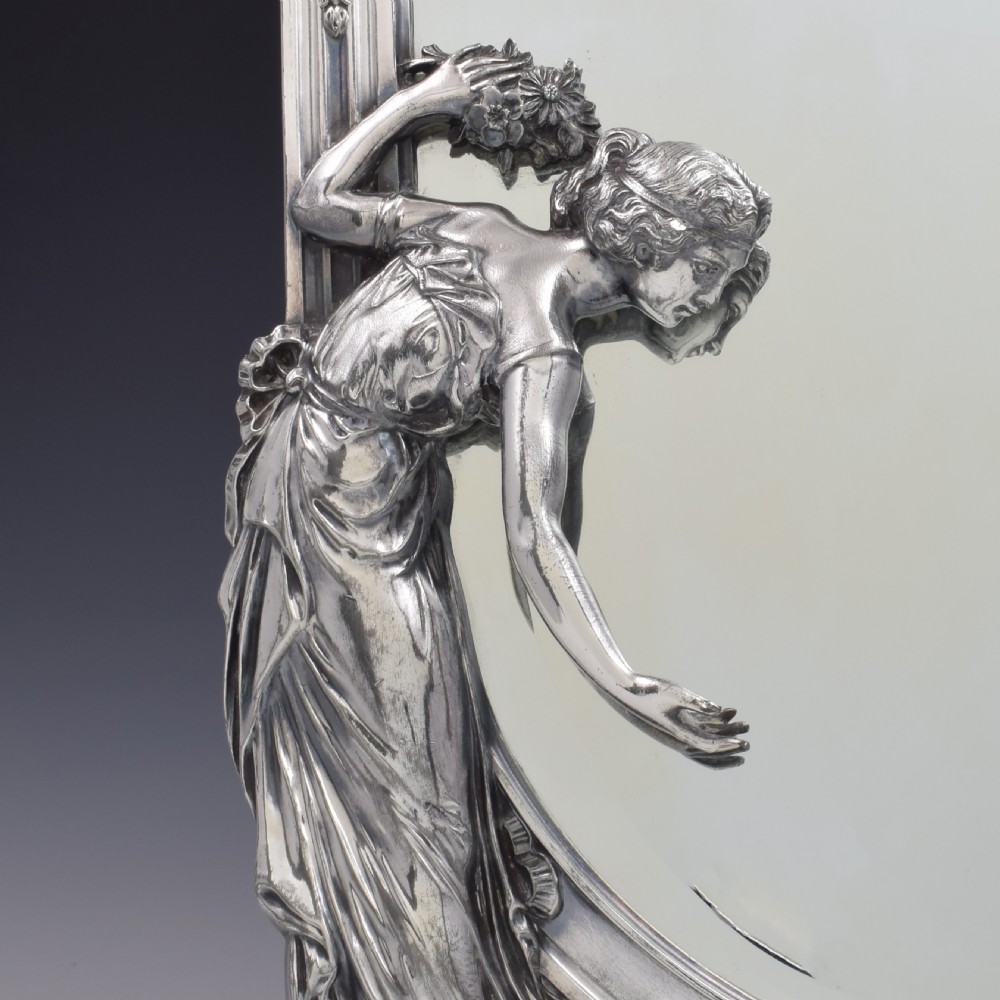 WMF Art Nouveau Silver Plated Maiden & Dove Table Mirror c.1910 View IX