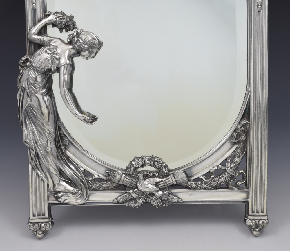 WMF Art Nouveau Silver Plated Maiden & Dove Table Mirror c.1910 View XI