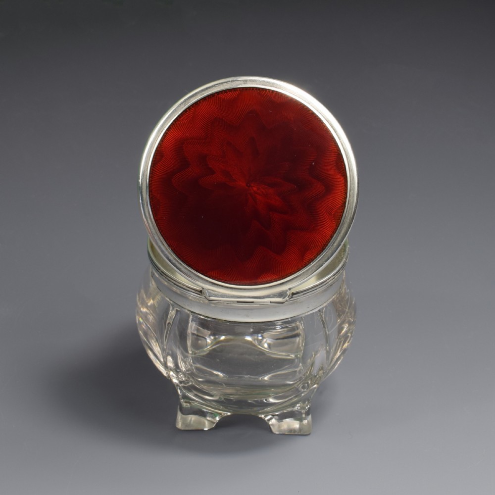 Fine Austrian Red Guilloche Enamel Silver & Cut Glass Jar Georg Adam Scheid c.1900 View VII