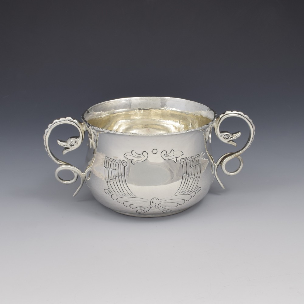 Fine Arts & Crafts Planished Silver Porringer Serpent Handles 1912