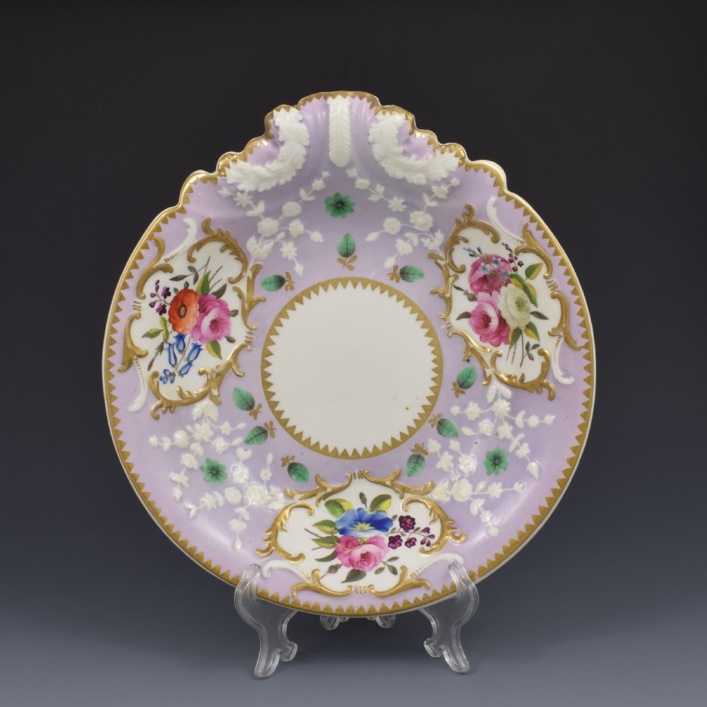 Regency English Ridgway Porcelain Acanthus Moulded Lilac Shell Dessert Dish c.1815