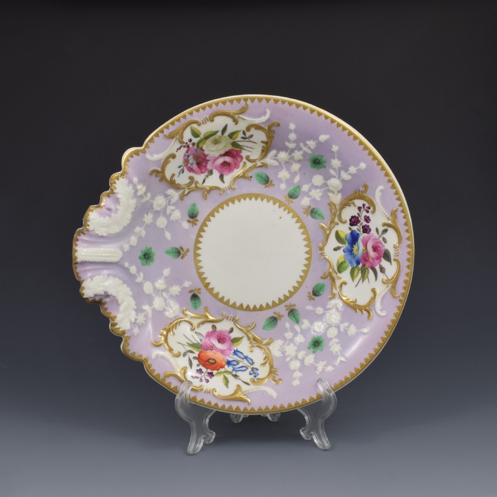Regency English Ridgway Porcelain Acanthus Moulded Lilac Shell Dessert Dish c.1815 View II