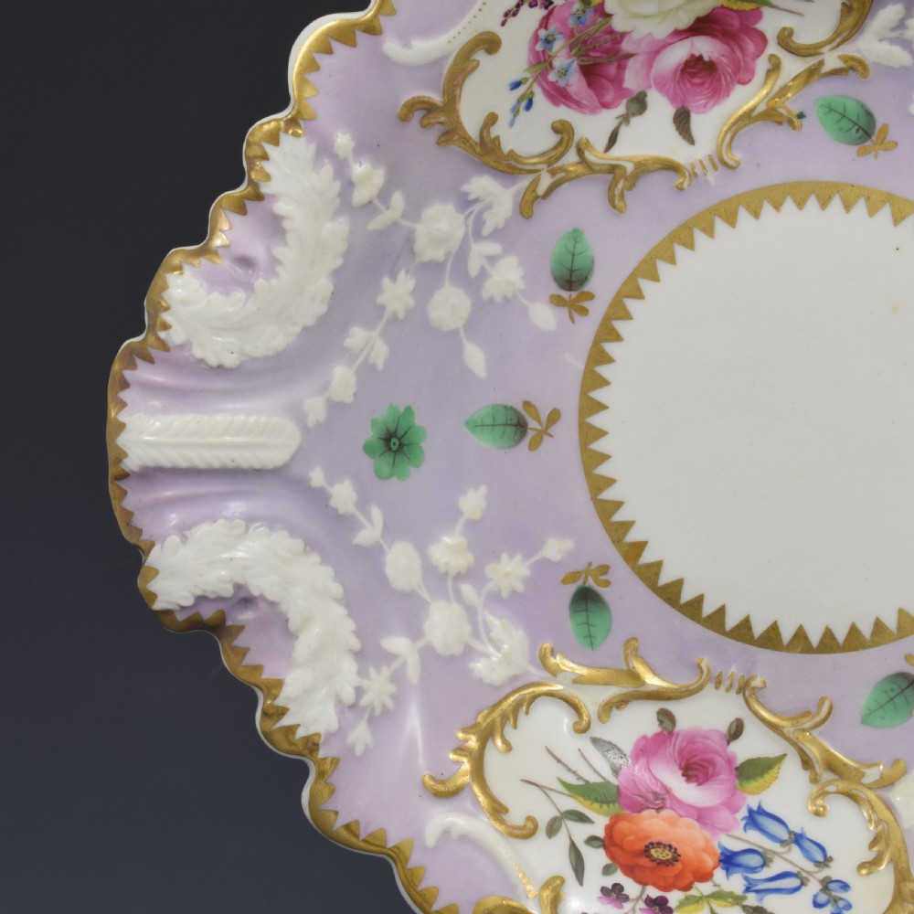 Regency English Ridgway Porcelain Acanthus Moulded Lilac Shell Dessert Dish c.1815 View III