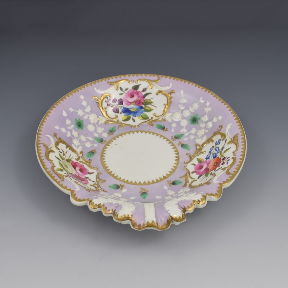 Regency English Ridgway Porcelain Acanthus Moulded Lilac Shell Dessert Dish c.1815 View VII