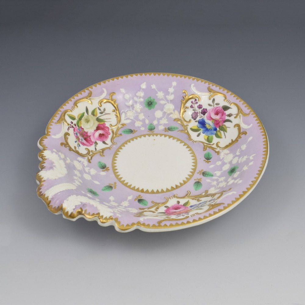 Regency English Ridgway Porcelain Acanthus Moulded Lilac Shell Dessert Dish c.1815 View XII