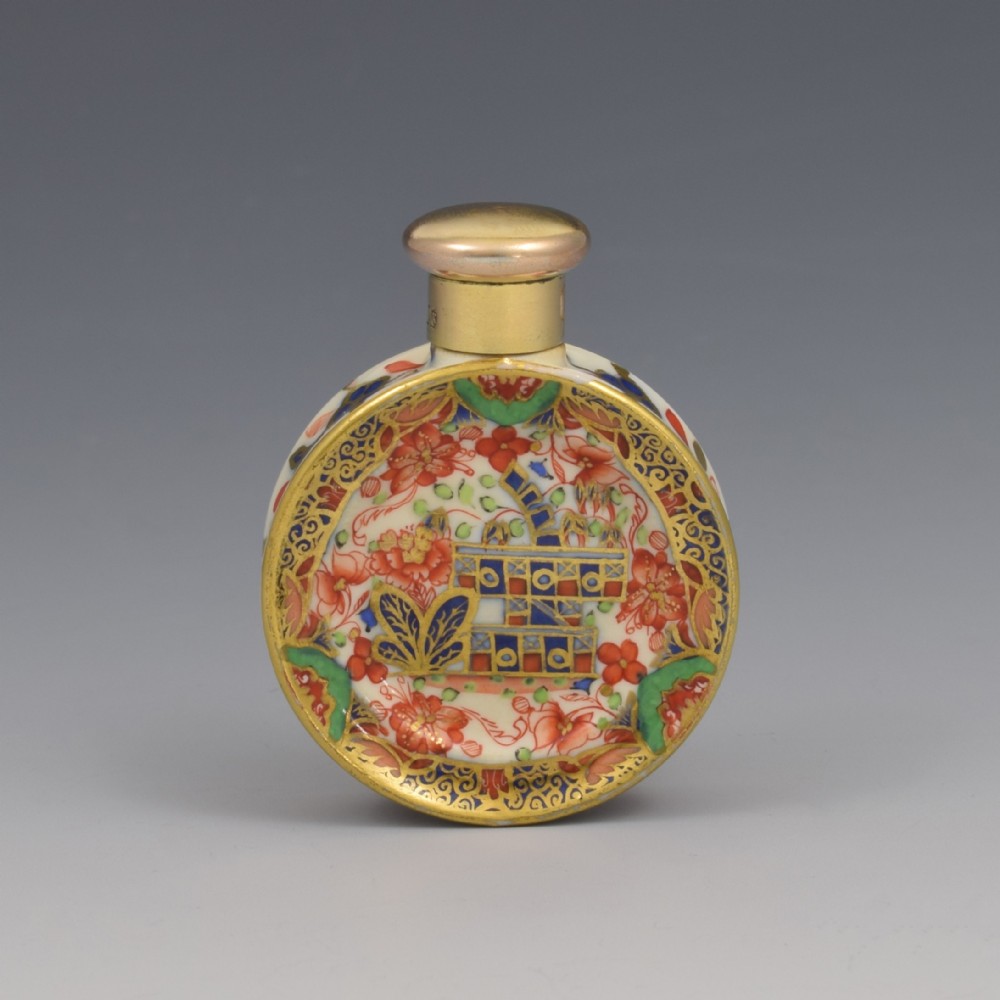 Sampson Mordan & Co. Silver Gilt & Imari Porcelain Scent Perfume Bottle Spode 967