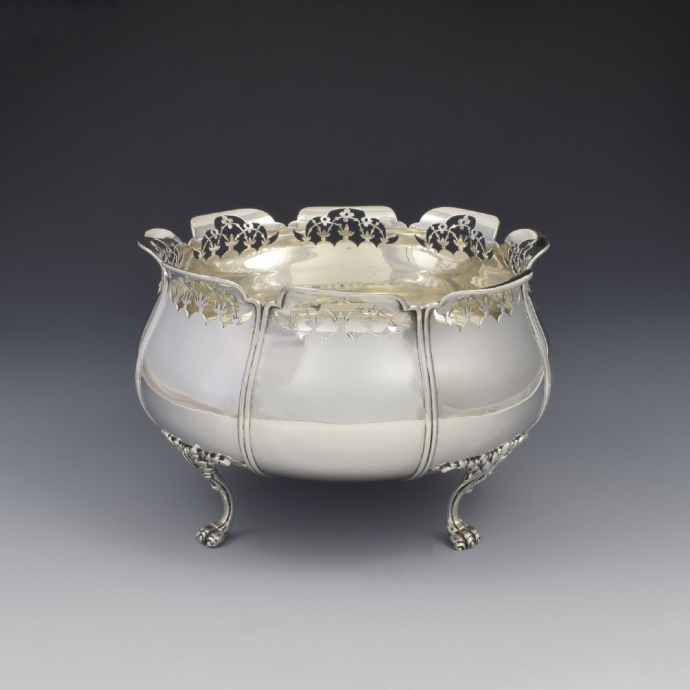 Fine Large Art Nouveau Silver Table Bowl Pierced Rim Lion Paw Feet View IV
