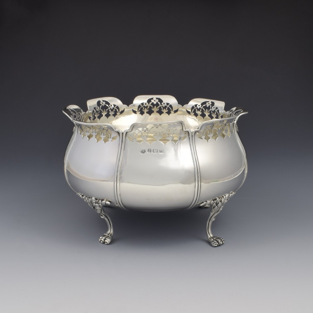 Fine Large Art Nouveau Silver Table Bowl Pierced Rim Lion Paw Feet View VIII