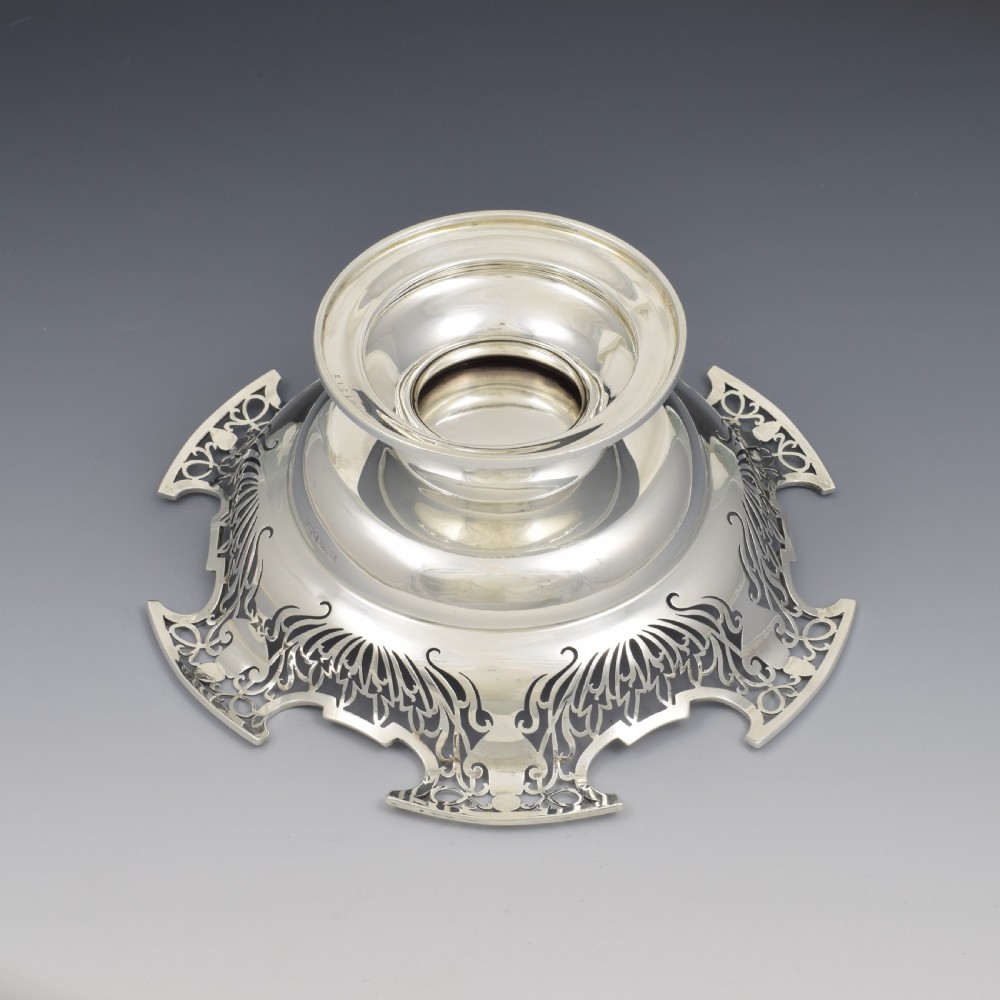 Stunning Pierced Silver Art Deco Pedestal Table Bowl / Basket  View VIII