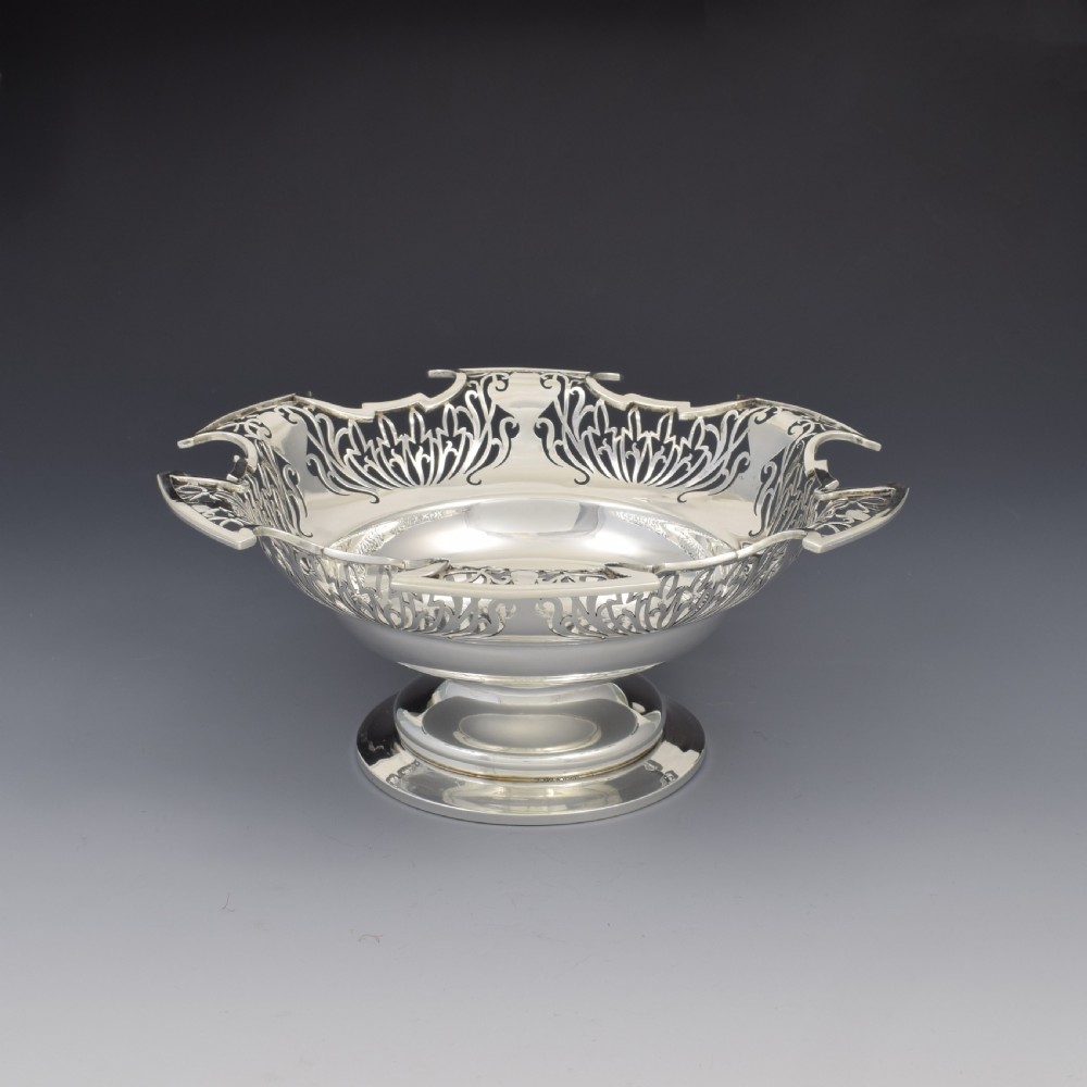 Stunning Pierced Silver Art Deco Pedestal Table Bowl / Basket  View X