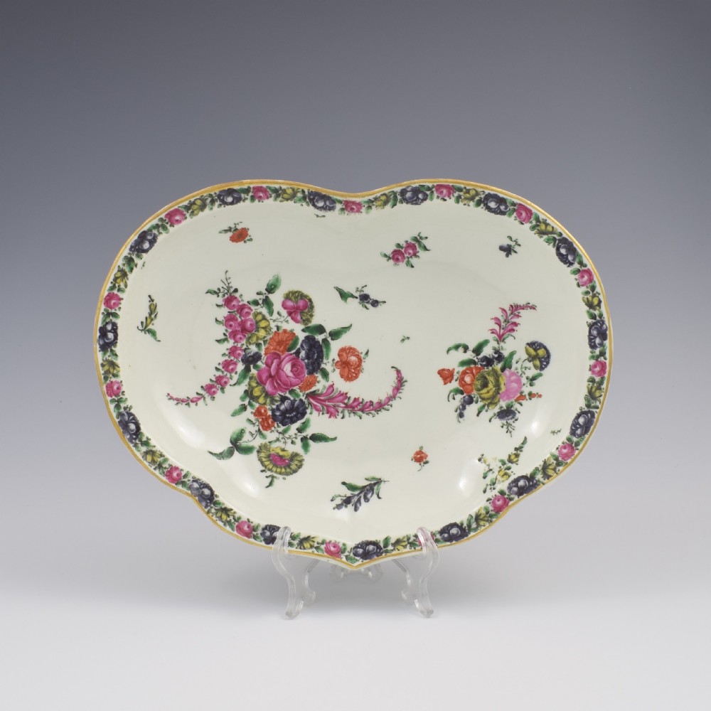 Rare First Period Worcester Porcelain Heart / Kidney Shape Dessert Dish / Compotier c.1765