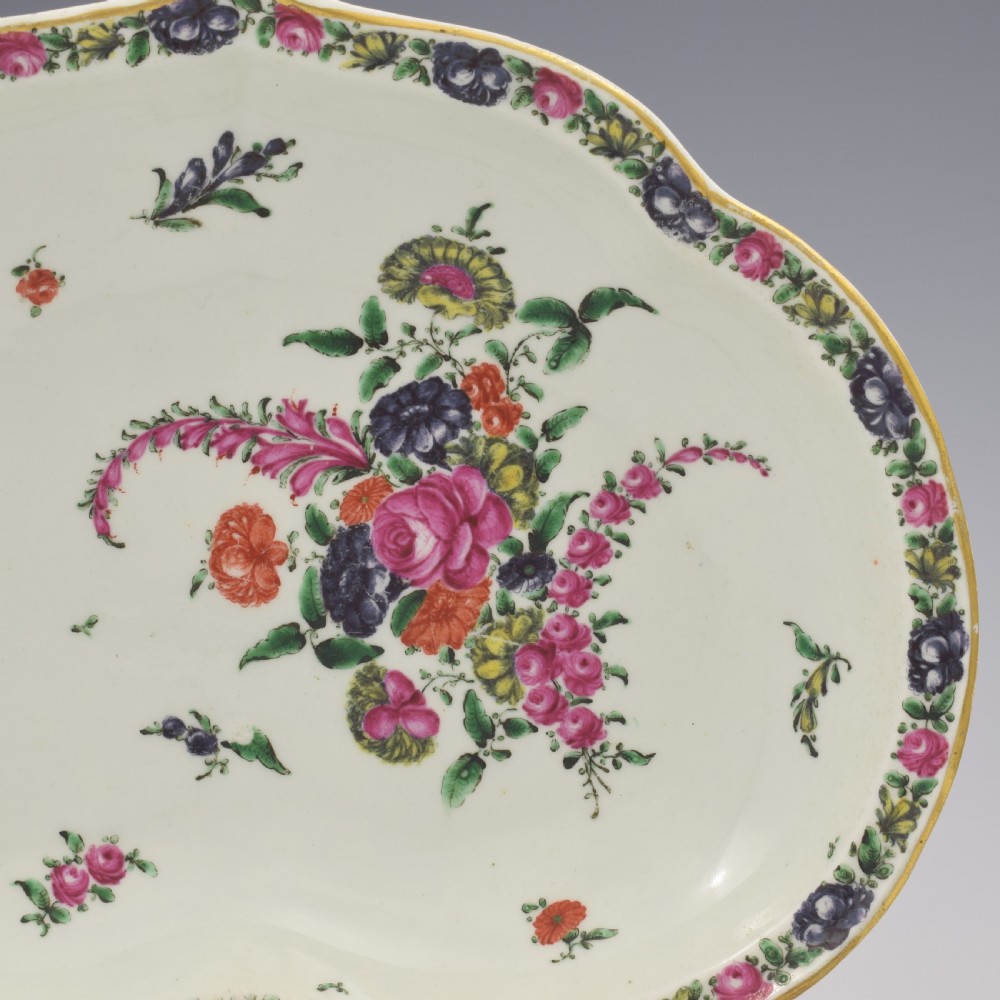 Rare First Period Worcester Porcelain Heart / Kidney Shape Dessert Dish / Compotier c.1765 View III