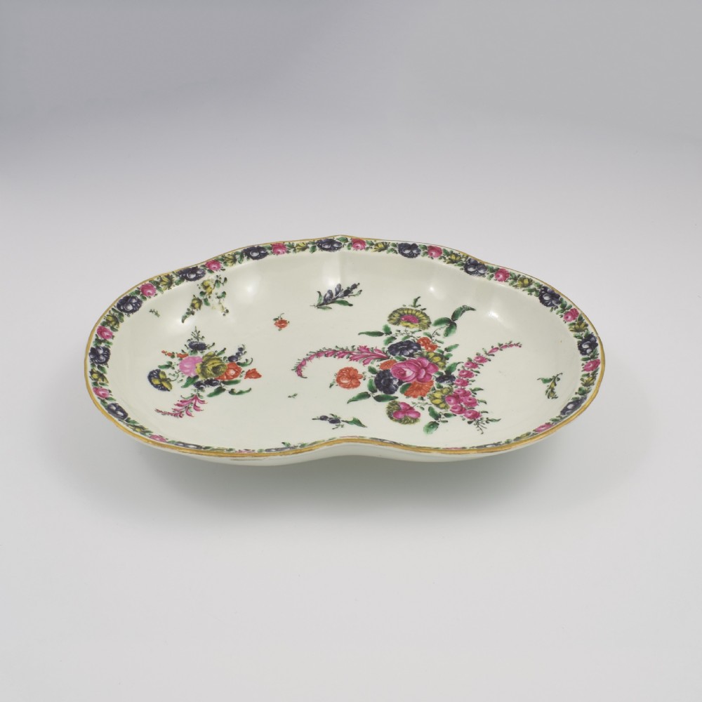 Rare First Period Worcester Porcelain Heart / Kidney Shape Dessert Dish / Compotier c.1765 View VII