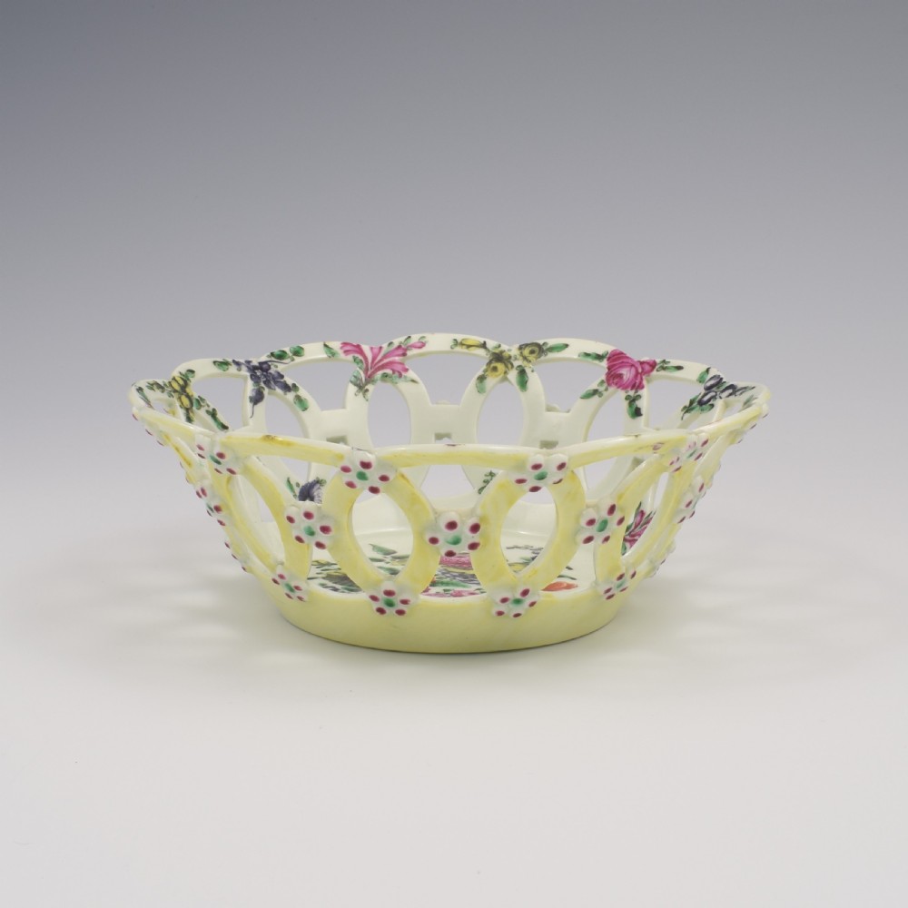 Rare First Period Worcester Porcelain Yellow Ground Basket c.1768