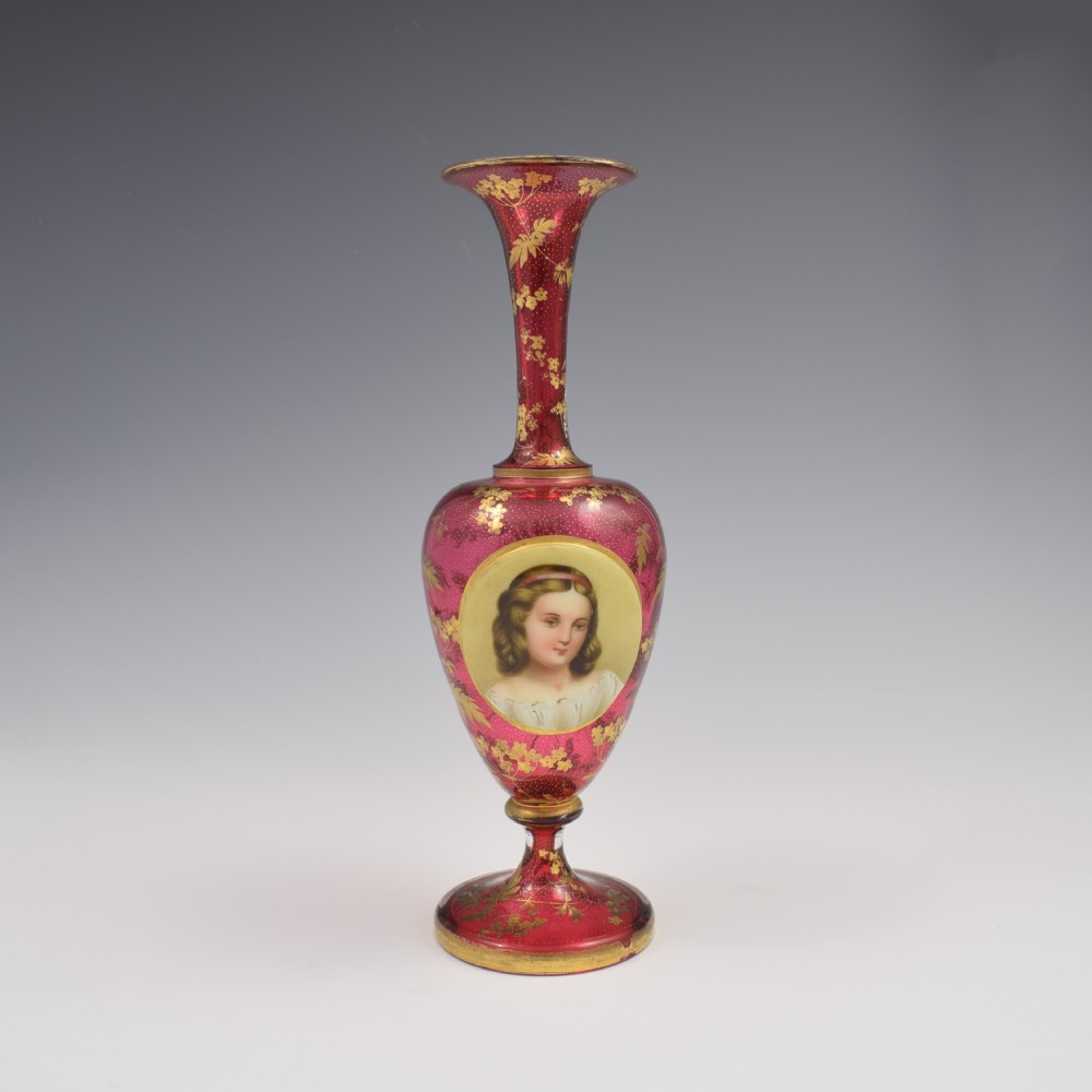Fine Bohemian Ruby / Cranberry Glass Portrait Vase c.1880