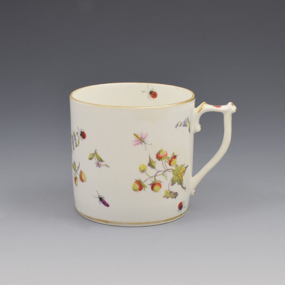 Pretty King Street Derby Porcelain Coffee Can Strawberries & Bugs 1916 Larcombe