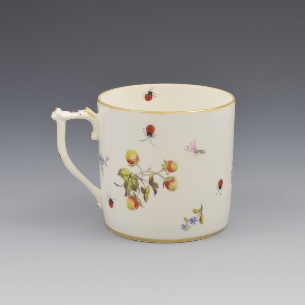 Pretty King Street Derby Porcelain Coffee Can Strawberries & Bugs 1916 Larcombe View III
