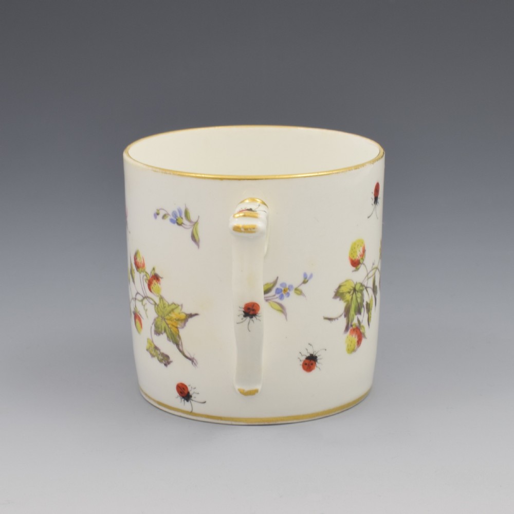 Pretty King Street Derby Porcelain Coffee Can Strawberries & Bugs 1916 Larcombe View IV