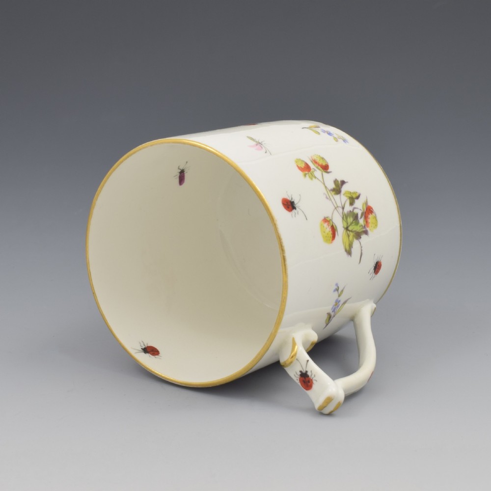 Pretty King Street Derby Porcelain Coffee Can Strawberries & Bugs 1916 Larcombe View VI