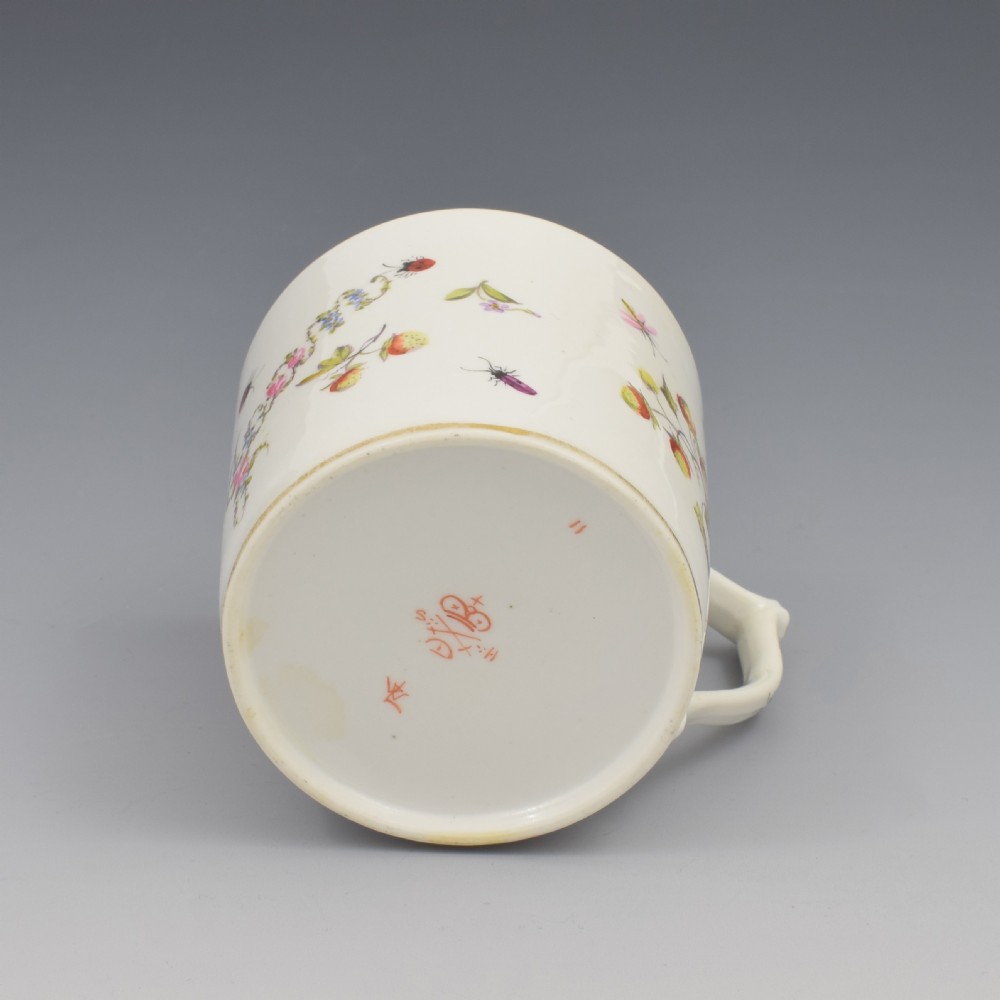 Pretty King Street Derby Porcelain Coffee Can Strawberries & Bugs 1916 Larcombe View IX